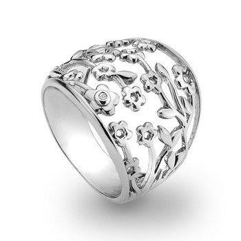 Серебряное кольцо с цветами Хот Даймондс