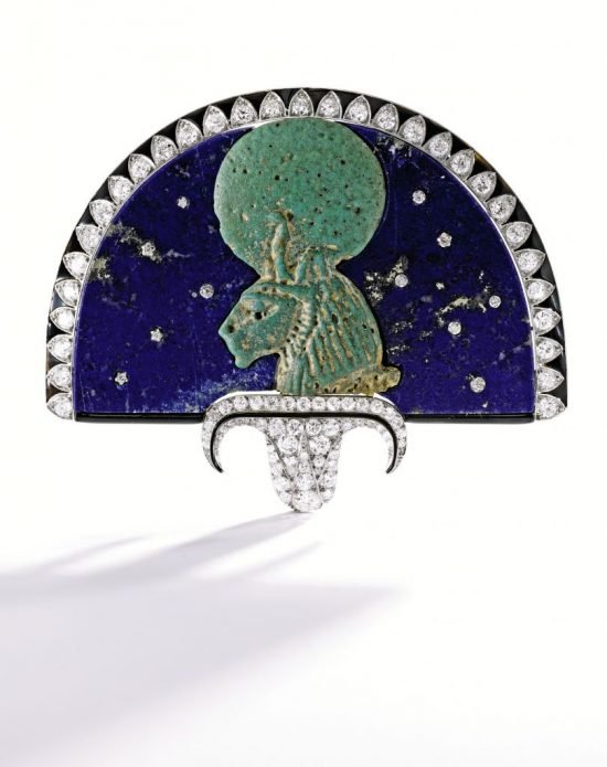9054 Lot 410 Rare Egyptian-Revival Faience and Jeweled     Brooch, Cartier