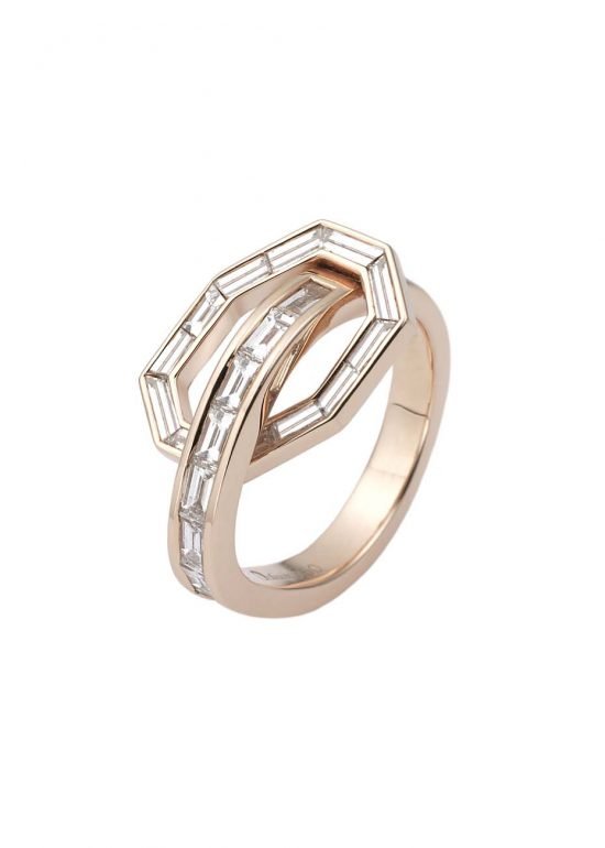 Кольцо Octium из розового золота с бриллиантами огранки «багет».