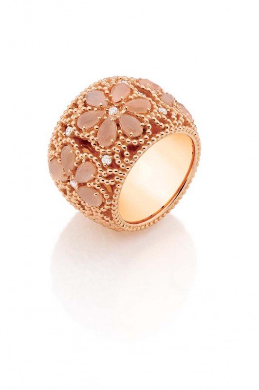 Кольцо «Ibirapuera» из розового золота с лунным камнем персикового цвета и белыми бриллиантами