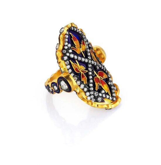 Кольцо «Gezi» из золота с бриллиантами и цветочной эмалью
