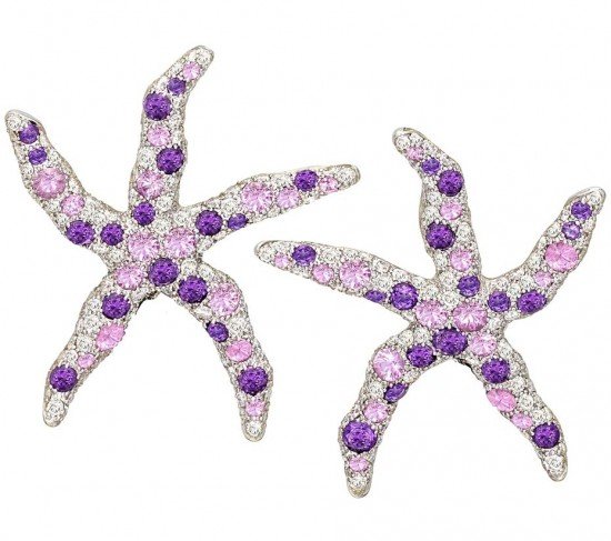Серьги Starfish от Margot McKinney с аметистами, бриллиантами и розовыми сапфирами