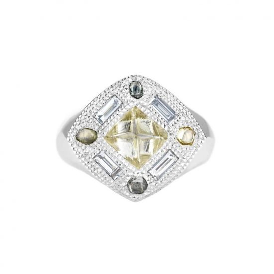 De Beers Talisman signet ring in textured white gold