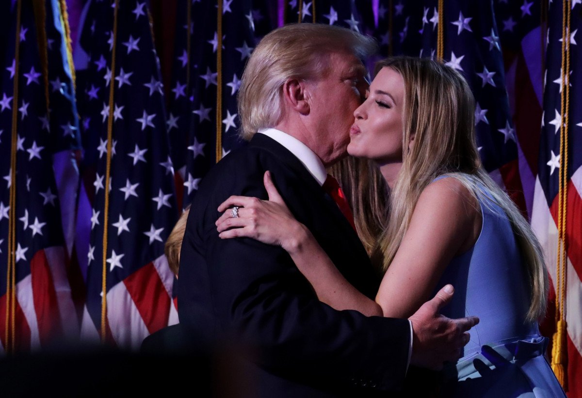 NEW YORK, NY - NOVEMBER 09:  Republican president-elect Donald Trump and his daughter Ivanka Trump embrace after delivering his acceptance speech at the New York Hilton Midtown in the early morning hours of November 9, 2016 in New York City. Donald Trump defeated Democratic presidential nominee Hillary Clinton to become the 45th president of the United States.  (Photo by Chip Somodevilla/Getty Images)