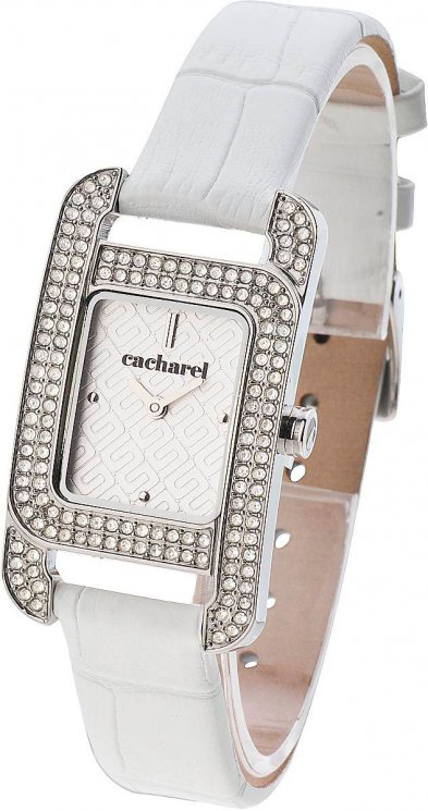 Часы Cacharel CW553ZAR8 на белом кожаном ремешке и циферблатом с кубическими циркониями