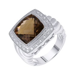 Кольцо из белого золота с бриллиантом и раухтопазом (Арт.d680sta4w_sq_wg)