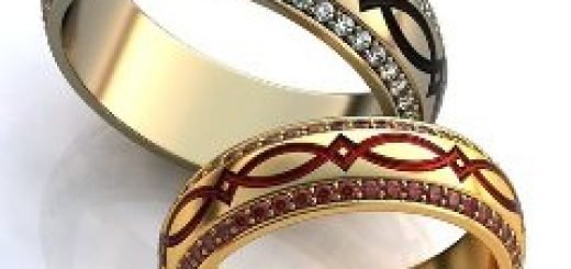 Яркие обручальные кольца из золота с эмалью