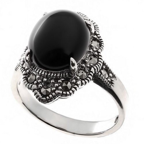 Серебряное кольцо с марказитом и ониксом TEOSA HR-459-ON