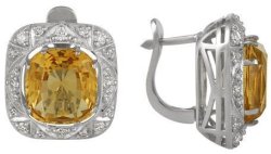 Серьги из золота с бриллиантом и цитрином Русские Самоцветы (Арт.88272)