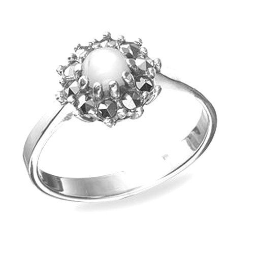 Серебряное кольцо с кораллом и агатом зеленым Марказит К 461