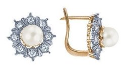 Серьги из золота с бриллиантом и жемчугом Русские Самоцветы (Арт.17632)