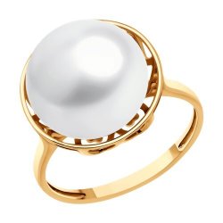 Кольцо из золочёного серебра с жемчугом (Арт.92014180)
