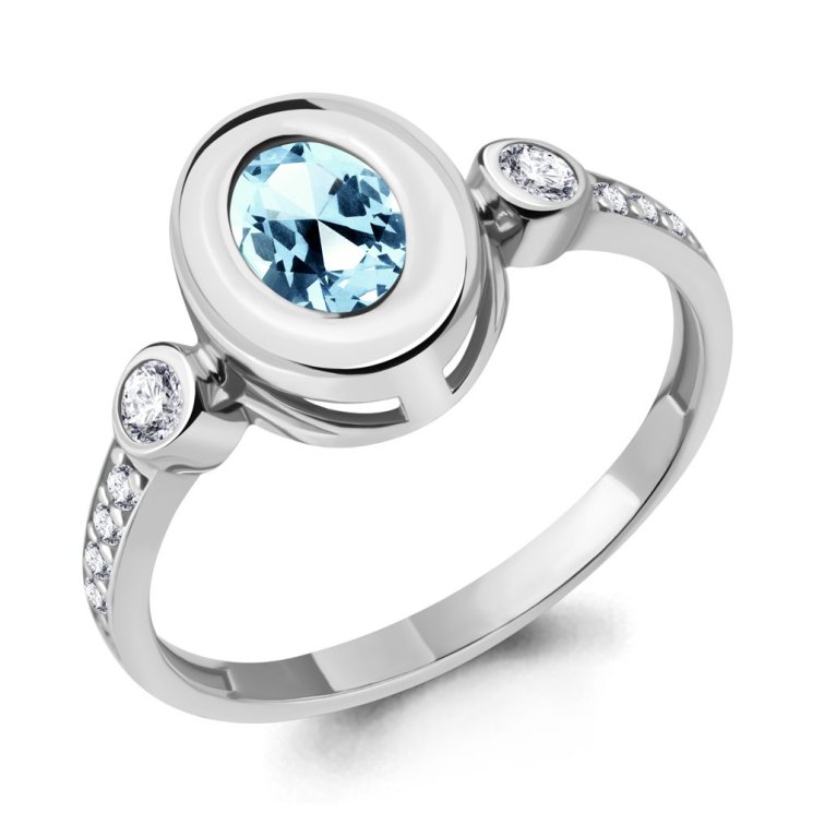 Серебряное кольцо с топазом и фианитом AQUAMARINE 6931702А.5