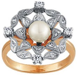Кольцо из золота с бриллиантом и жемчугом Русские Самоцветы (Арт.90253)