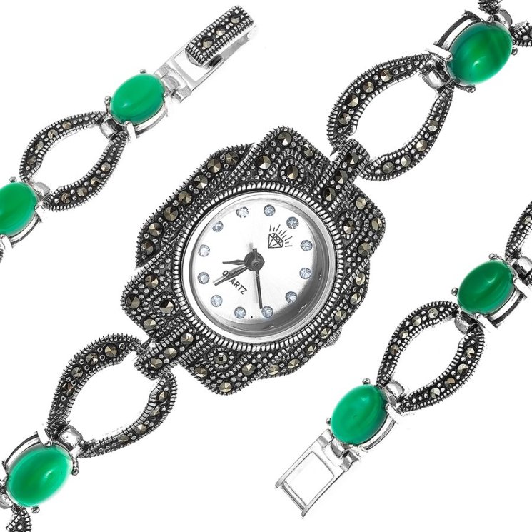 Часы из серебра с  и агатом зеленым TEOSA PTW-052-GR