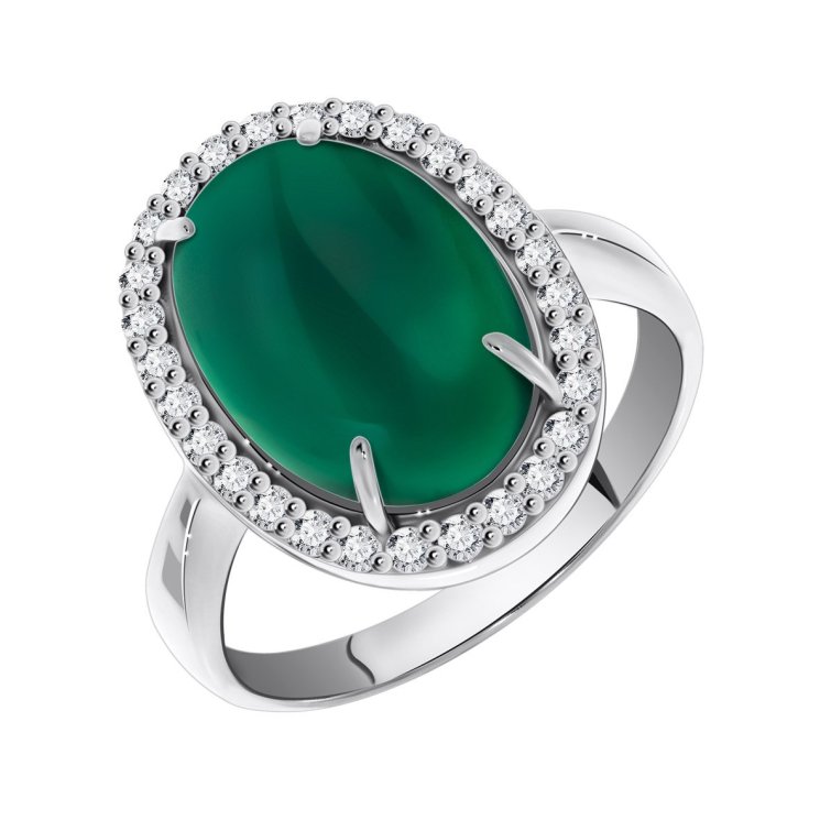 Серебряное кольцо с агатом зелёным и фианитом Сидоровская ювелирная фабрика 1340390253-60