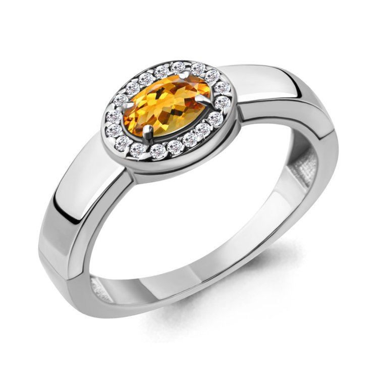 Серебряное кольцо с цитрином и фианитом AQUAMARINE 6911706А.5