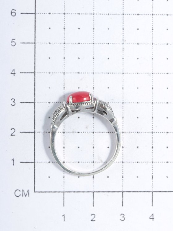 Кольцо из серебра с марказитом и кораллом имит. TEOSA HR-342-COR